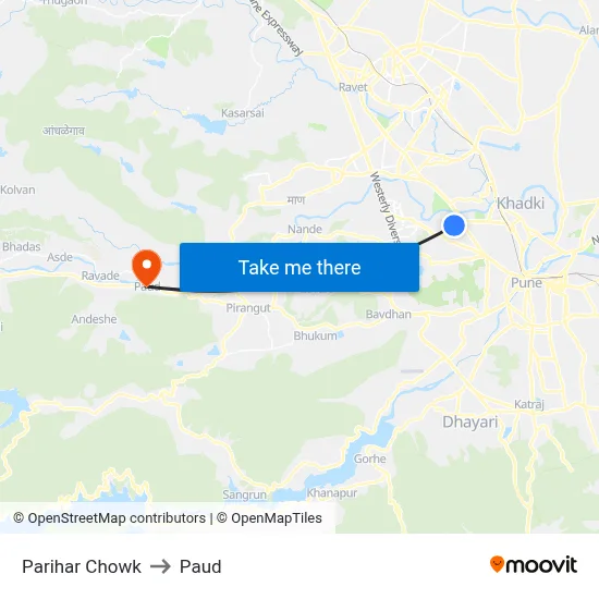 Parihar Chowk to Paud map