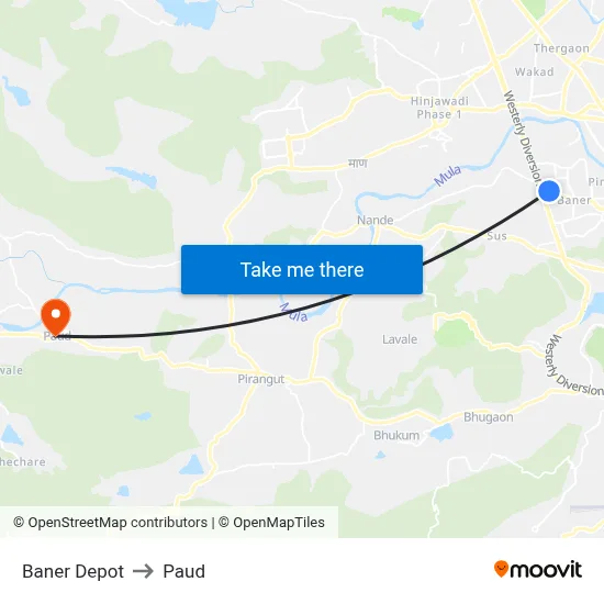 Baner Depot to Paud map