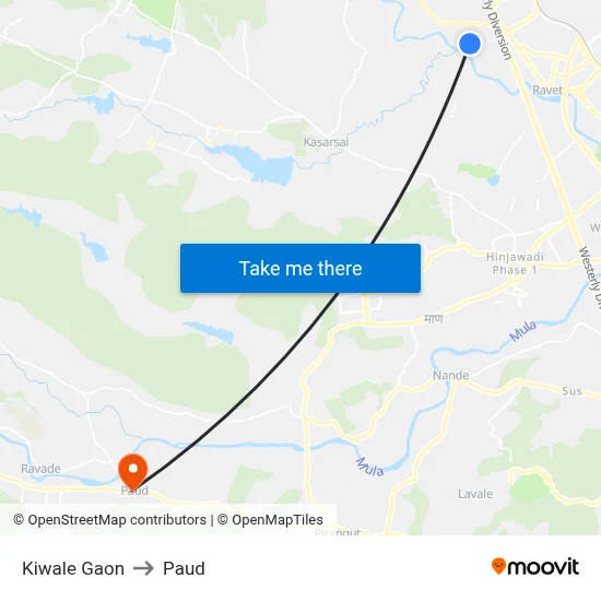 Kiwale Gaon to Paud map