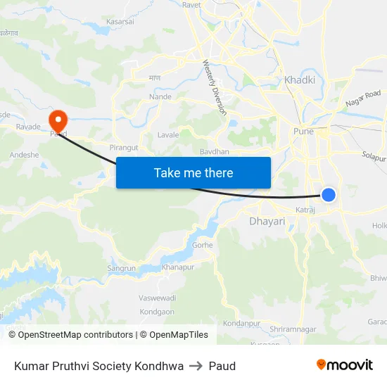 Kumar Pruthvi Society Kondhwa to Paud map