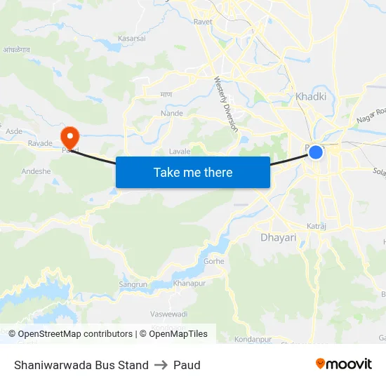Shaniwarwada Bus Stand to Paud map
