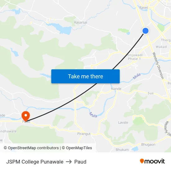 JSPM College Punawale to Paud map