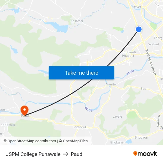 JSPM College Punawale to Paud map