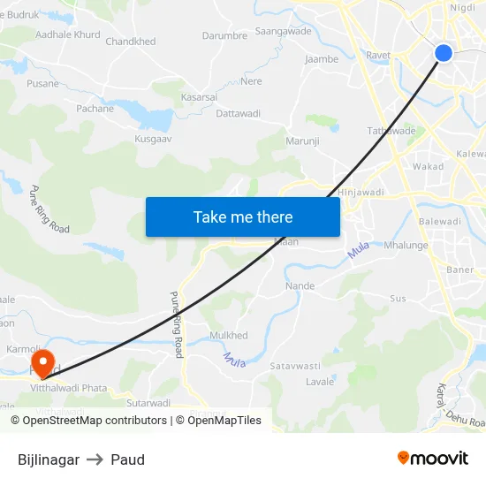 Bijlinagar to Paud map