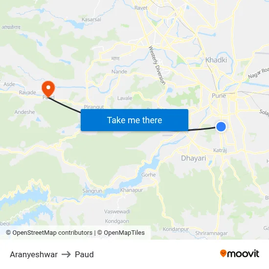 Aranyeshwar to Paud map