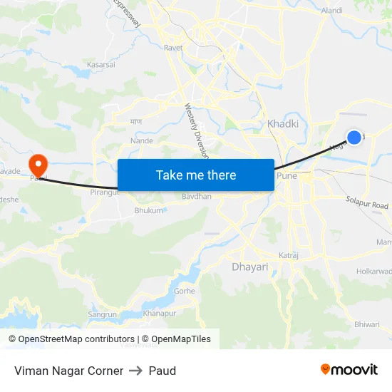 Viman Nagar Corner to Paud map