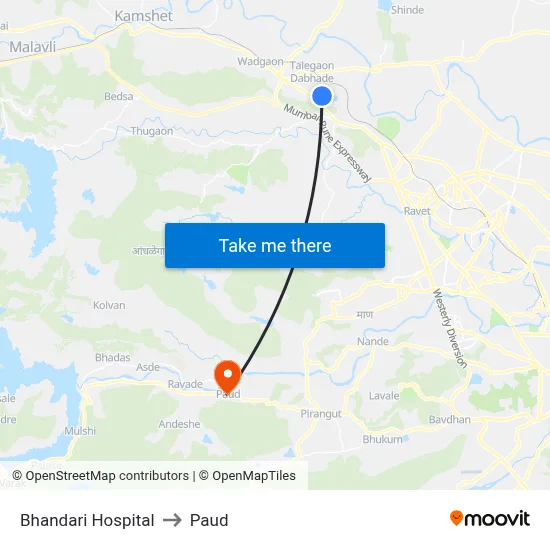 Bhandari Hospital to Paud map