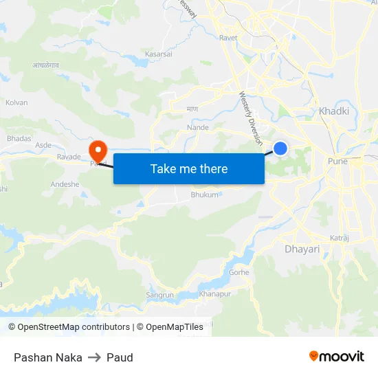 Pashan Naka to Paud map