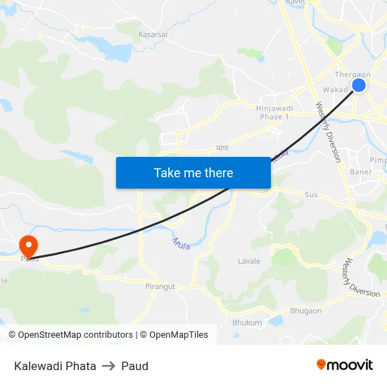 Kalewadi Phata to Paud map