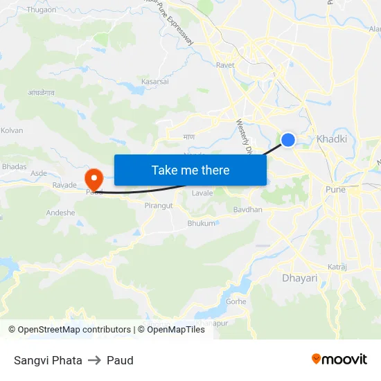 Sangvi Phata to Paud map