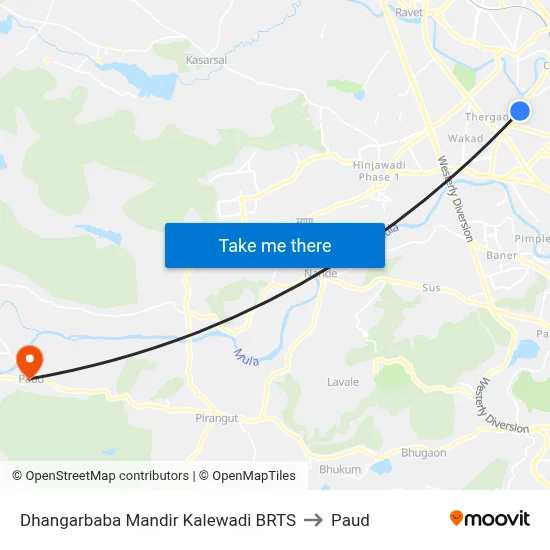 Dhangarbaba Mandir Kalewadi BRTS to Paud map