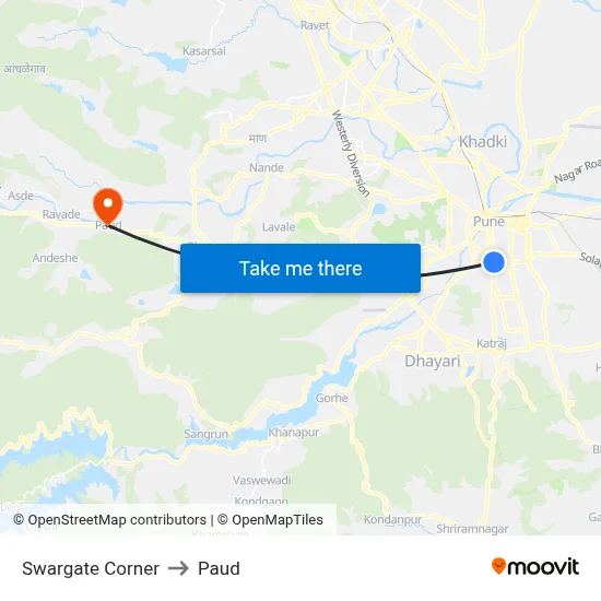 Swargate Corner to Paud map