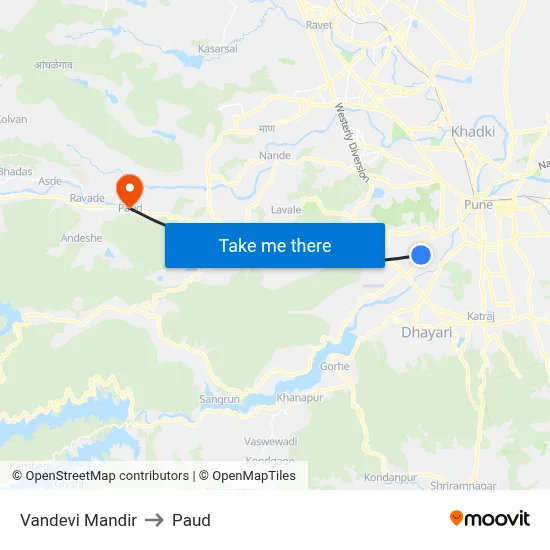 Vandevi Mandir to Paud map