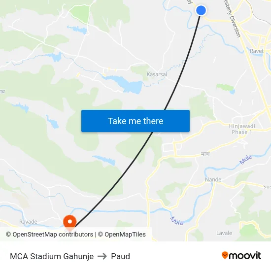 MCA Stadium Gahunje to Paud map