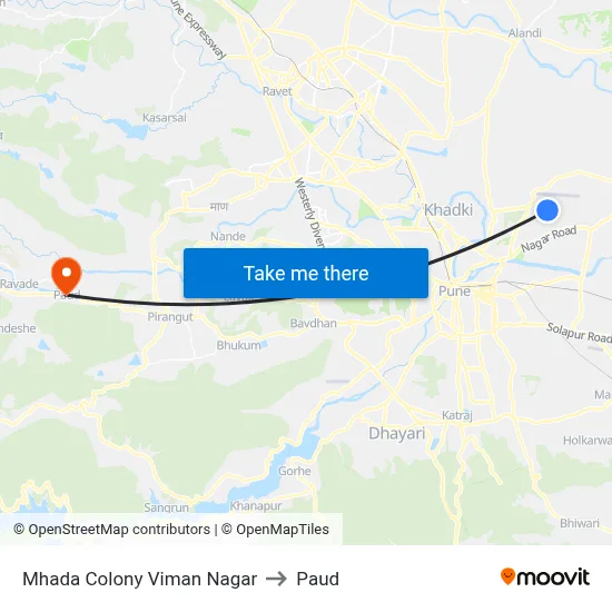 Mhada Colony Viman Nagar to Paud map