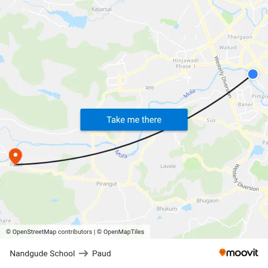 Nandgude School to Paud map