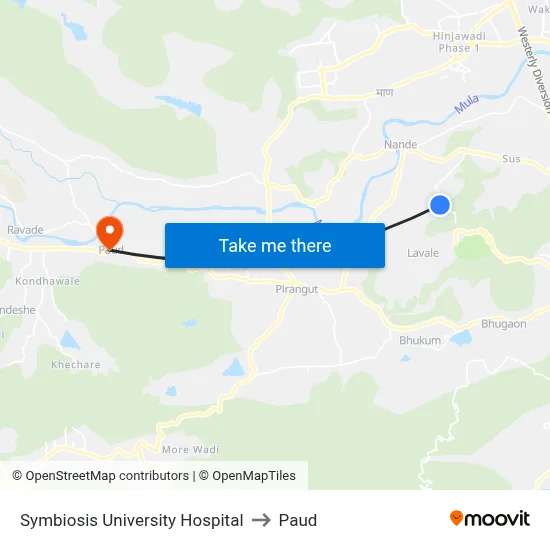 Symbiosis University Hospital to Paud map