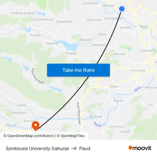 Symbiosis University Gahunje to Paud map