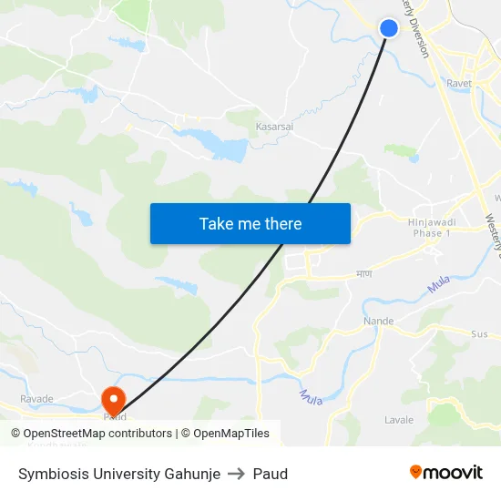 Symbiosis University Gahunje to Paud map
