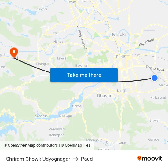 Shriram Chowk Udyognagar to Paud map