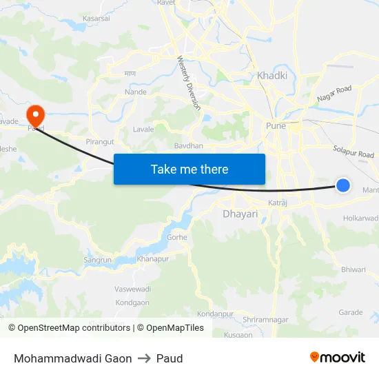 Mohammadwadi Gaon to Paud map
