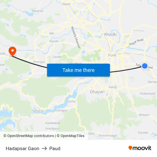 Hadapsar Gaon to Paud map