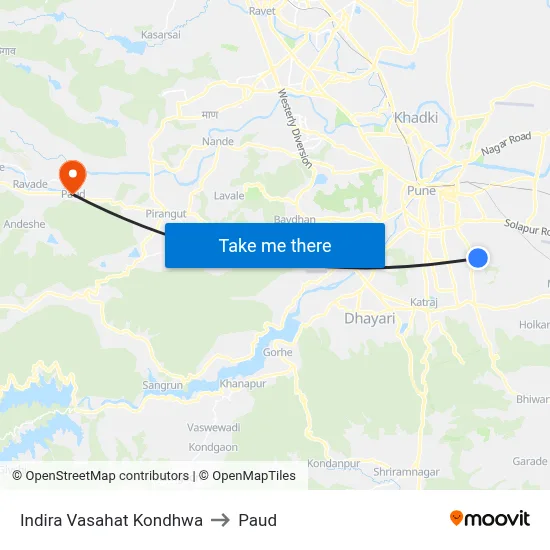 Indira Vasahat Kondhwa to Paud map