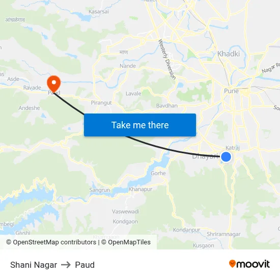 Shani Nagar to Paud map