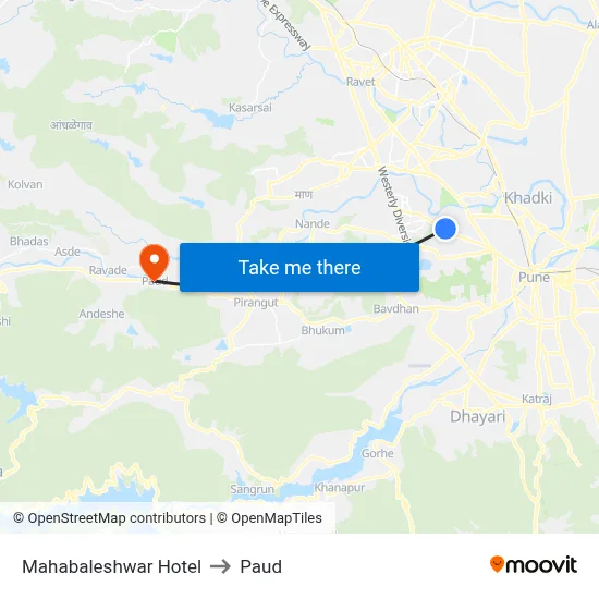 Mahabaleshwar Hotel to Paud map