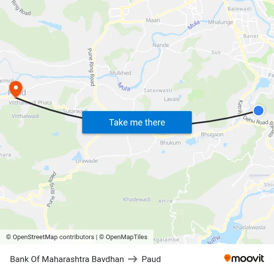 Bank Of Maharashtra Bavdhan to Paud map