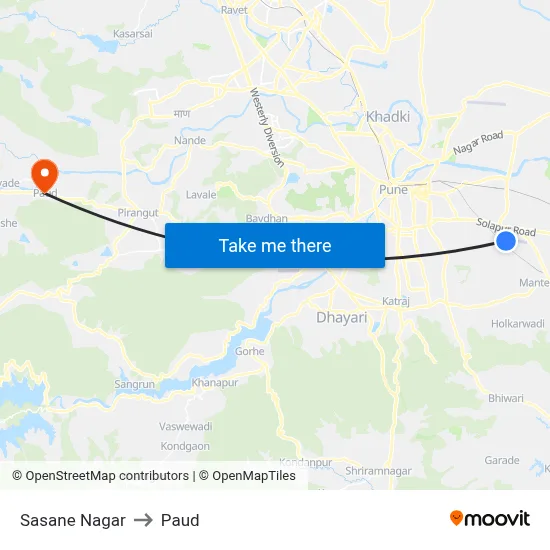 Sasane Nagar to Paud map