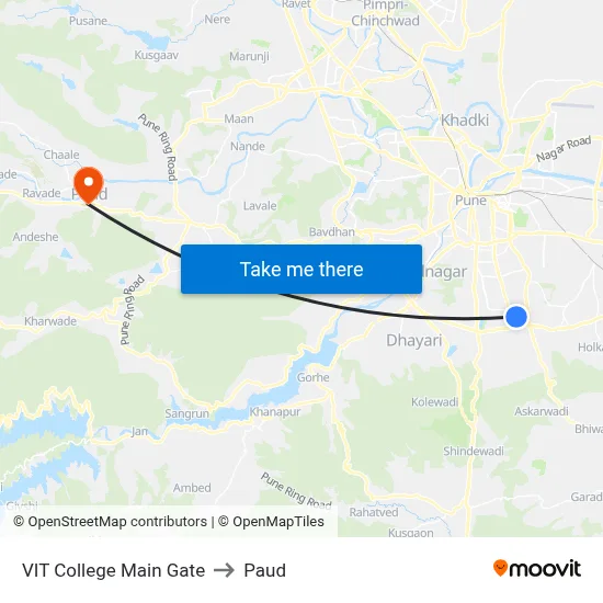 VIT College Main Gate to Paud map