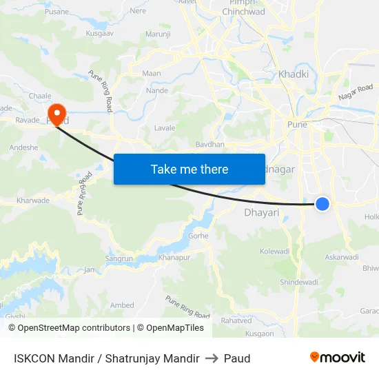 ISKCON Mandir / Shatrunjay Mandir to Paud map