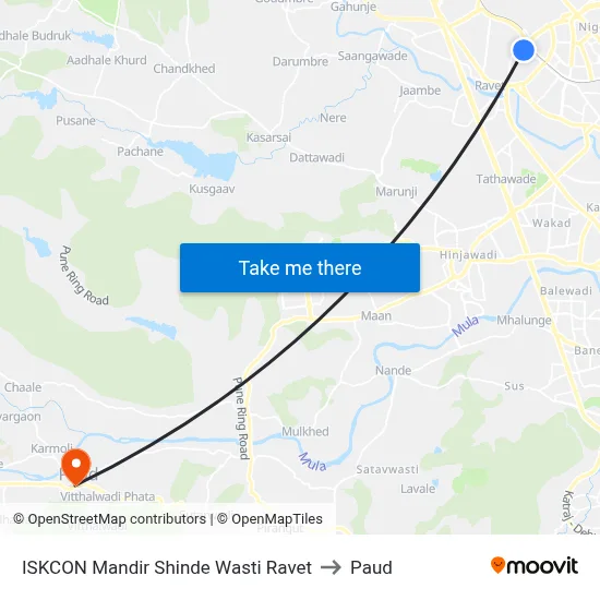 ISKCON Mandir Shinde Wasti Ravet to Paud map