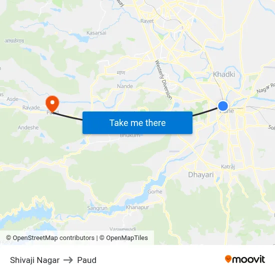 Shivaji Nagar to Paud map