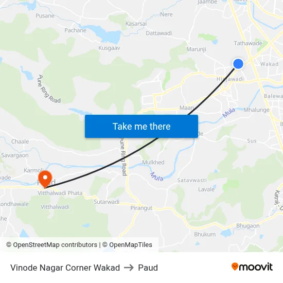 Vinode Nagar Corner Wakad to Paud map