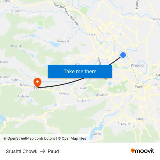 Srushti Chowk to Paud map
