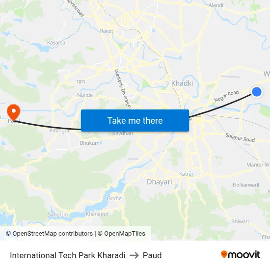 International Tech Park Kharadi to Paud map