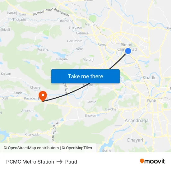 PCMC Metro Station to Paud map
