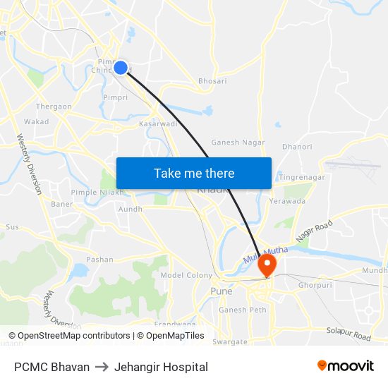 PCMC Bhavan to Jehangir Hospital map