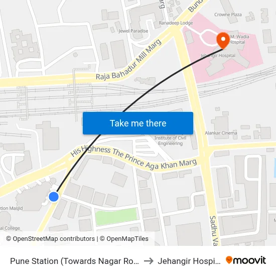 Pune Station (Towards Nagar Road) to Jehangir Hospital map