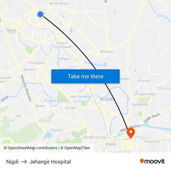 Nigdi to Jehangir Hospital map