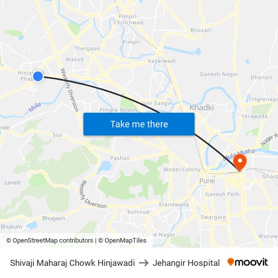 Shivaji Maharaj Chowk Hinjawadi to Jehangir Hospital map