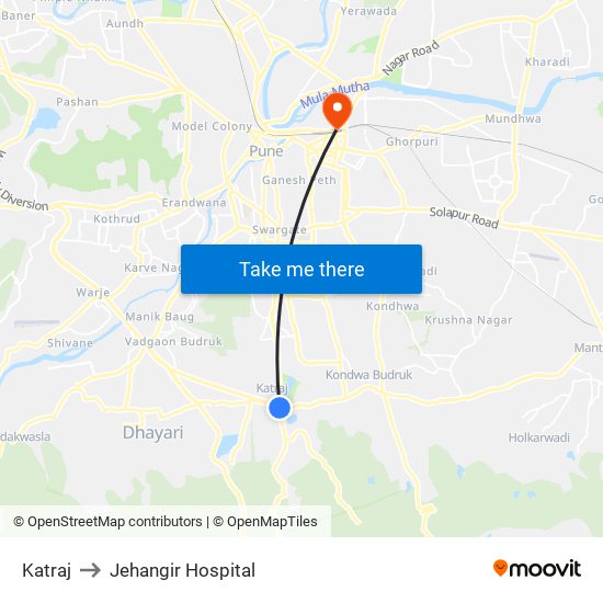 Katraj to Jehangir Hospital map