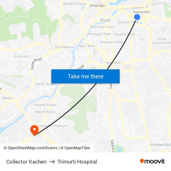 Collector Kacheri to Trimurti Hospital map