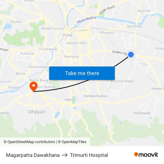 Magarpatta Dawakhana to Trimurti Hospital map