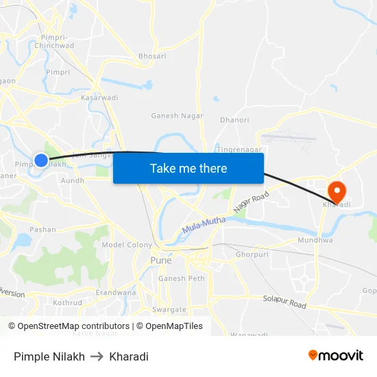 Pimple Nilakh to Kharadi map