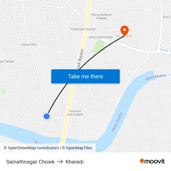 Sainathnagar Chowk to Kharadi map