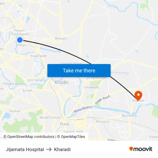 Jijamata Hospital to Kharadi map