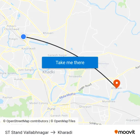 ST Stand Vallabhnagar to Kharadi map